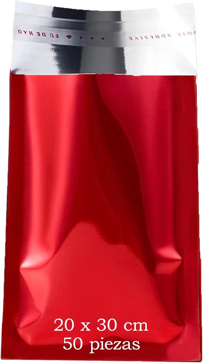 Enveloppen met zelfklevende sluiting, metallic zakjes, kleuren, voor geschenken, kantoor en uitnodigingen, bruiloftsgasten, kaarten, evenementen (rood, 20 x 30 cm (50 stuks)