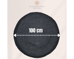 Boho decoratief jute tapijt Abrila, rond, 100 cm, zwart