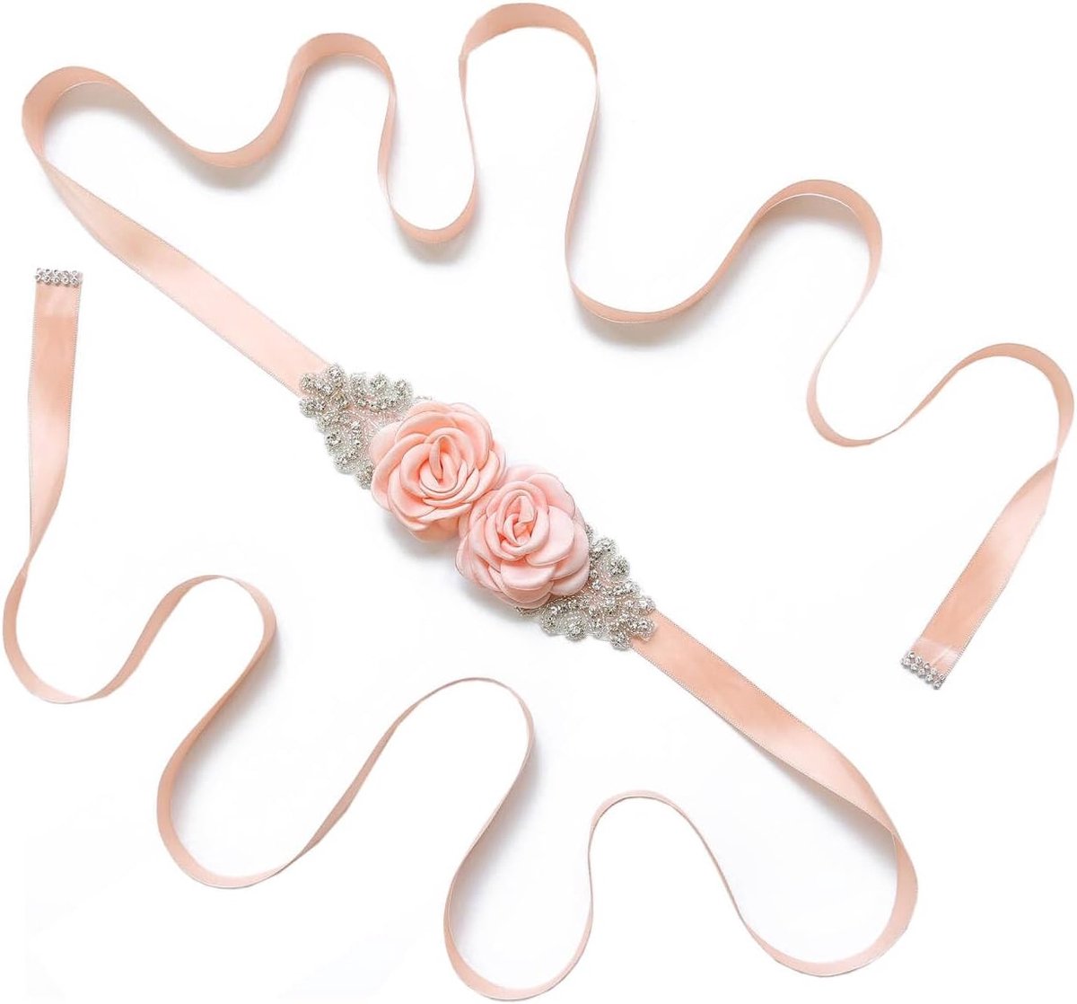 Dailygoods- Bruiloftsriem Strass Roos - Bruidsriem - Tailleriem - Sieradenriem - Sjerp - Lengte 270 cm - Breedte 2 cm