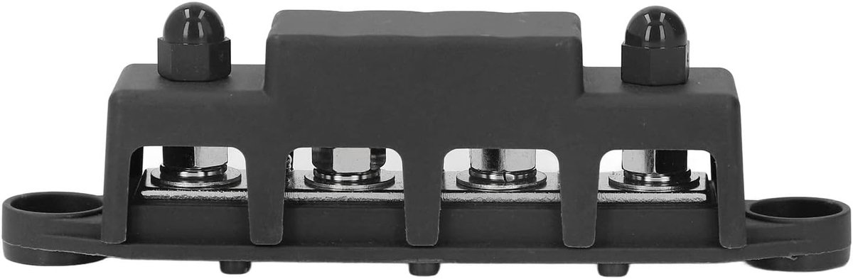 250A DC48V Heavy Duty Bus Bar Module Ontwerp Stroomverdeelblok Busbar Box Batterijaansluitblok 4 Stud M8 voor auto's, voertuigen, RVS, schepen, elektrische apparatuur (Zwart)