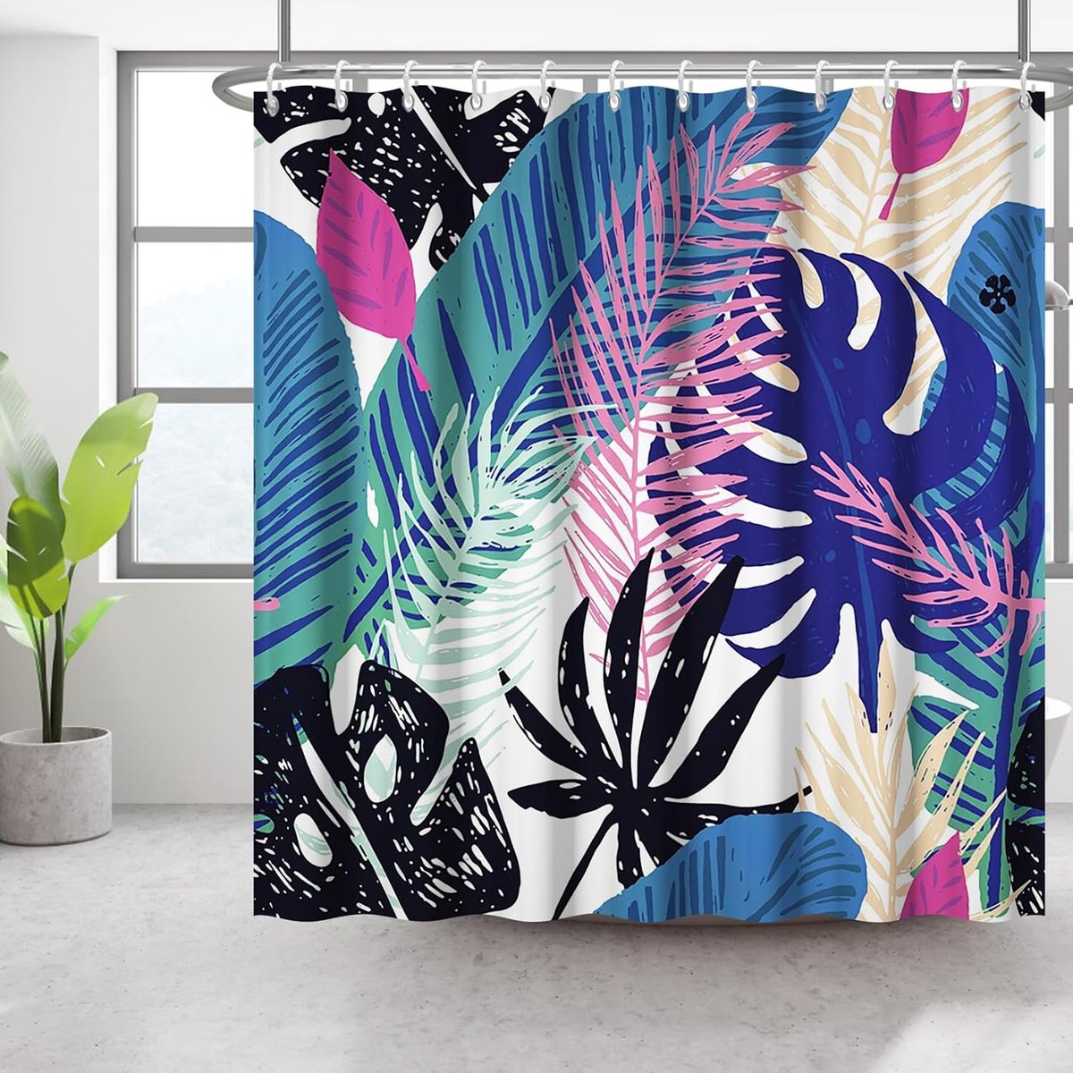 60 x 72 inch abstracte plant douchegordijn aquarel Bohemian tropische plant badkamer gordijn midden eeuw kunst douchegordijn waterdicht badgordijn wasbaar voor badkamer decor