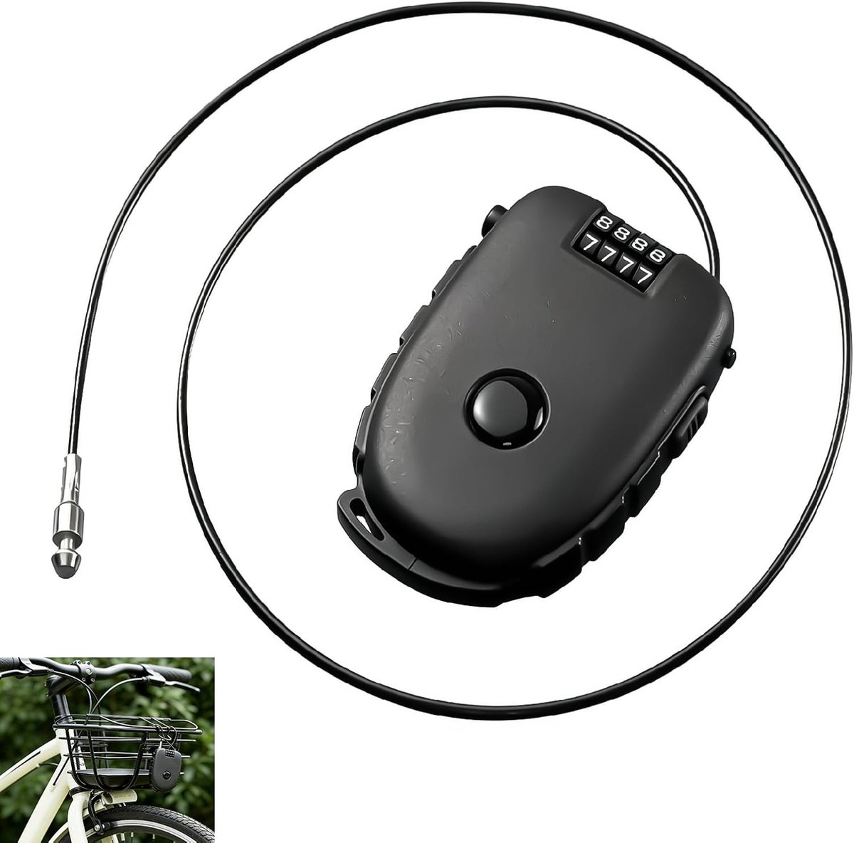 Intrekbaar hangslot, 4-cijferig, met stalen kabel, intrekbaar, 75 cm, draagbaar combinatieslot zonder sleutel voor motorhelm, scooter, koffer, rugzak, mini-diefstalbeveiliging, compact