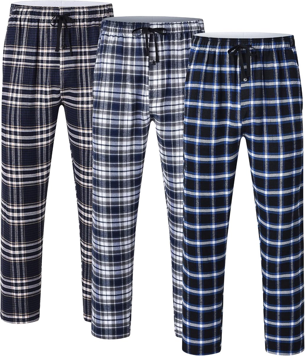 Pyjamabroek voor heren, lange pyjamabroek, set van 3, slaapbroek, zacht, ademend, loungewear, pyjamabroek met zakken