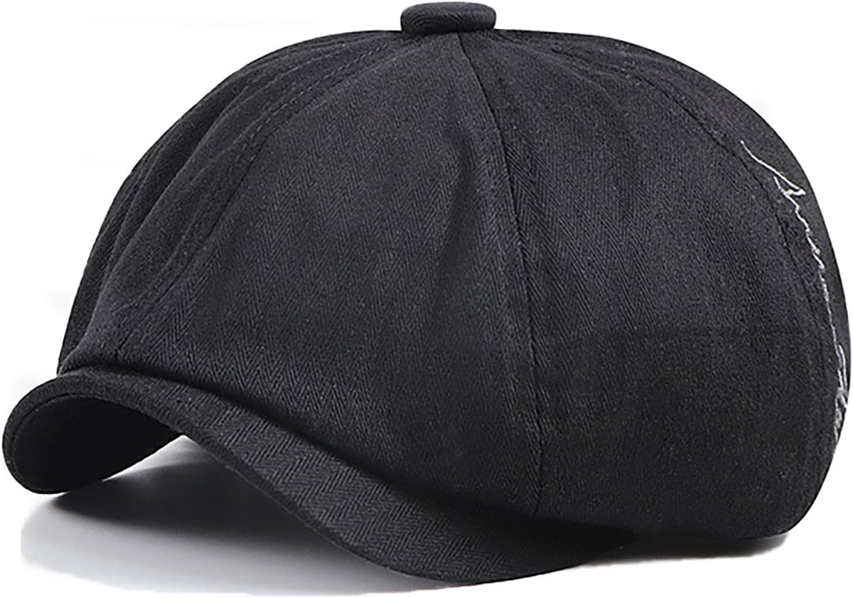 Newsboy Cap Flat Cap Schilder Caps Baker Boy Cap 8 Panel achthoekige hoed Vizier baret, Zwart, Eén maat