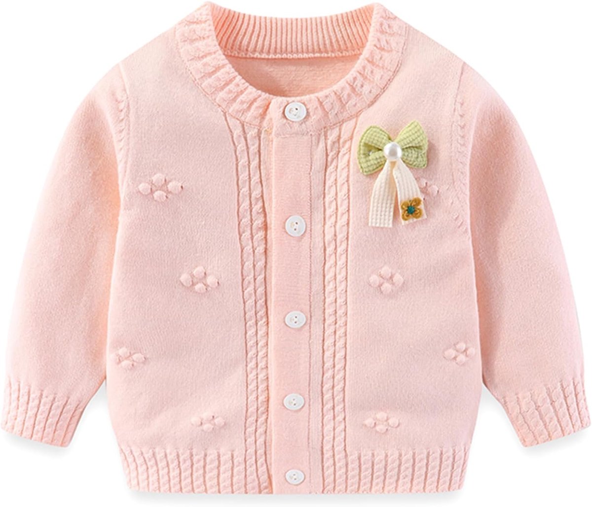 Gebreid vest met trui voor meisjes, strik, katoen, trui, jas, kleding voor meisjes en kinderen, warme kleding, gebreide jas