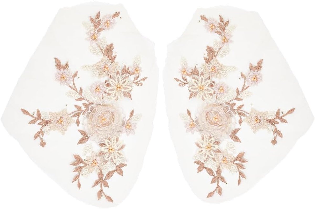 2 stuks 3D geborduurde bloemen parels applicatie perzik bloem parel kant applicatie naaien op patch handgemaakt naaigereedschap