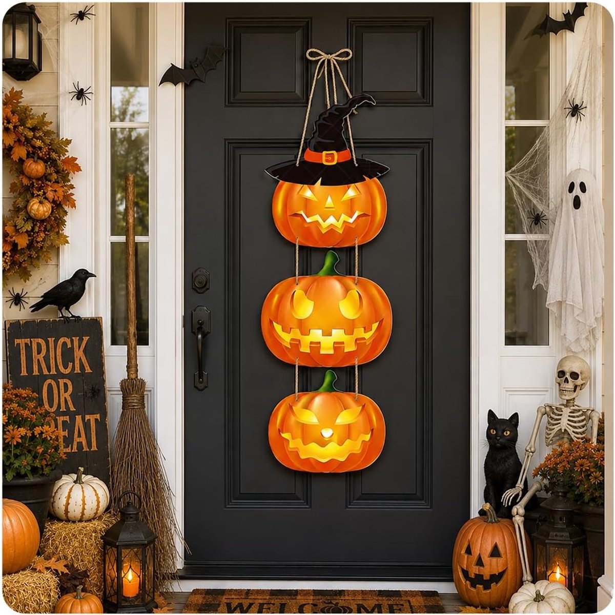 wanddecoratie deur voor Halloween, pompoenhangbord voor thuis barwinkel, eng feest in spookhuis veranda decoratie