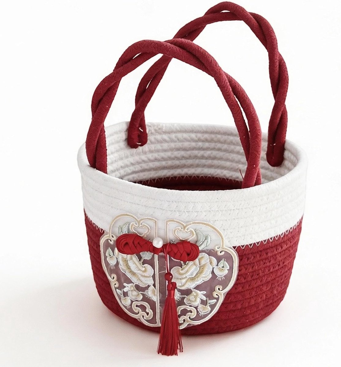 gevlochten mand met handvat (rood)