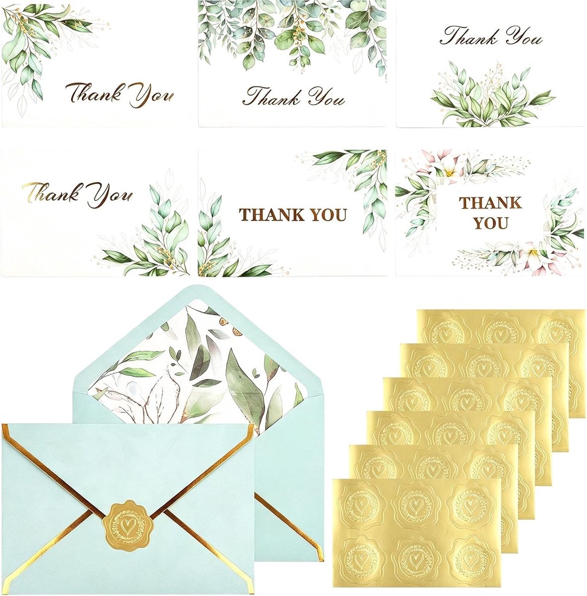 36 stuks bedankkaarten, met enveloppen en gouden stempelstickers, 4 × 6 inch