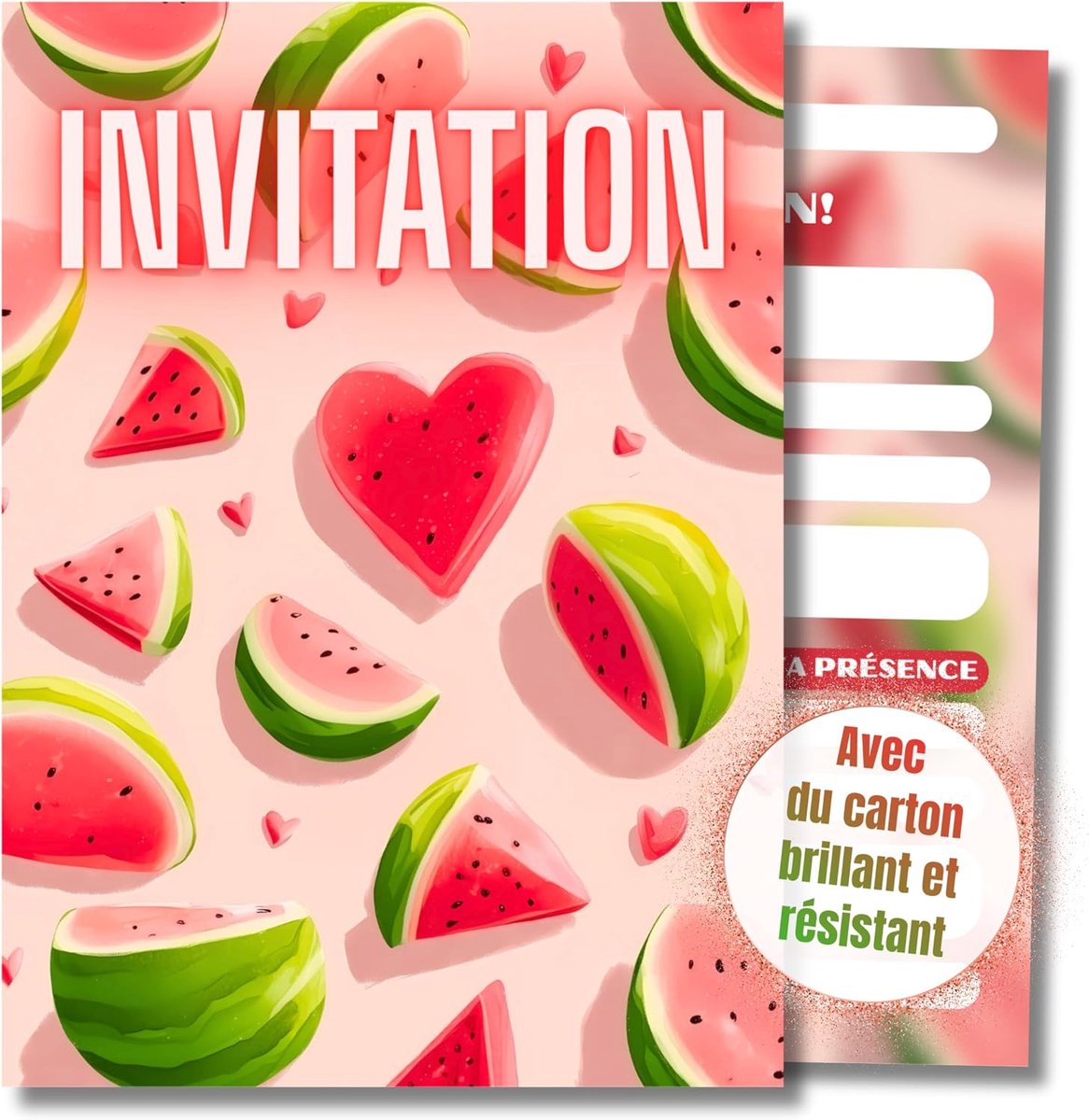 Uitnodigingskaarten watermeloen verjaardag kinderen meisjes - 12 stuks - DIN A6 (10,5 cm x 14,8 cm) - uitnodigingskaart verjaardag - uitnodigingskaart tieners - zomerfeest picknick