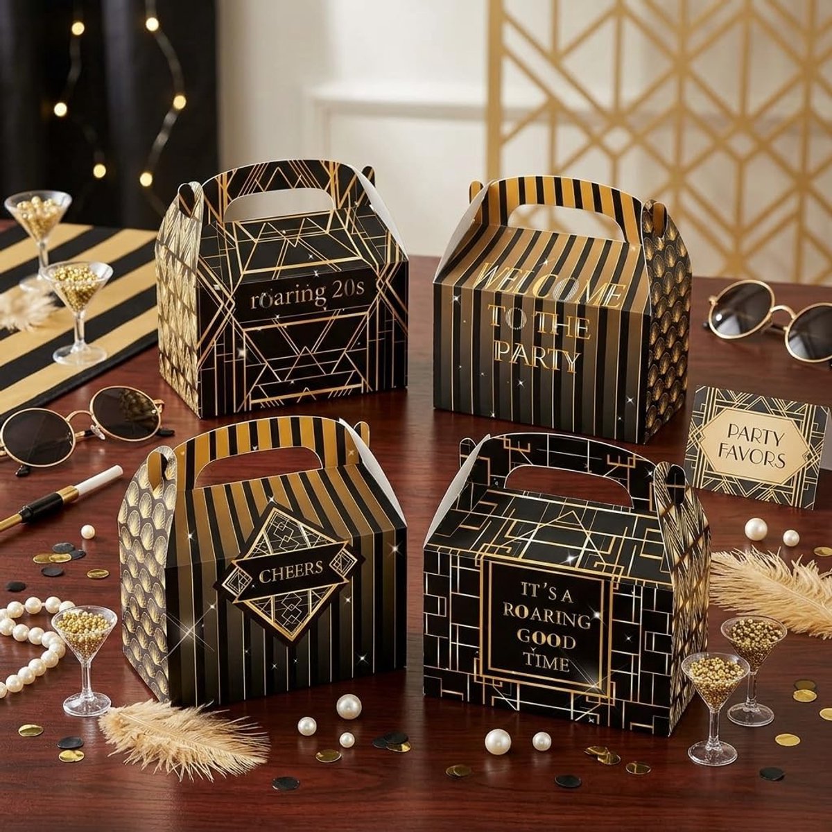 12stuks Roaring Good 20s Time feestdecoratie cadeaudoosjes feestaccessoires