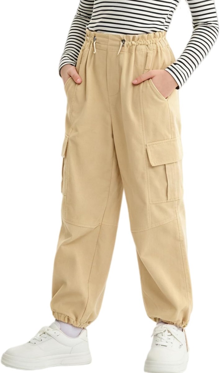 Cargobroek voor meisjes met riem, verstelbaar, elastisch, hoge taille, corduroy joggingbroek, voor kinderen, hiphop, dansbroek