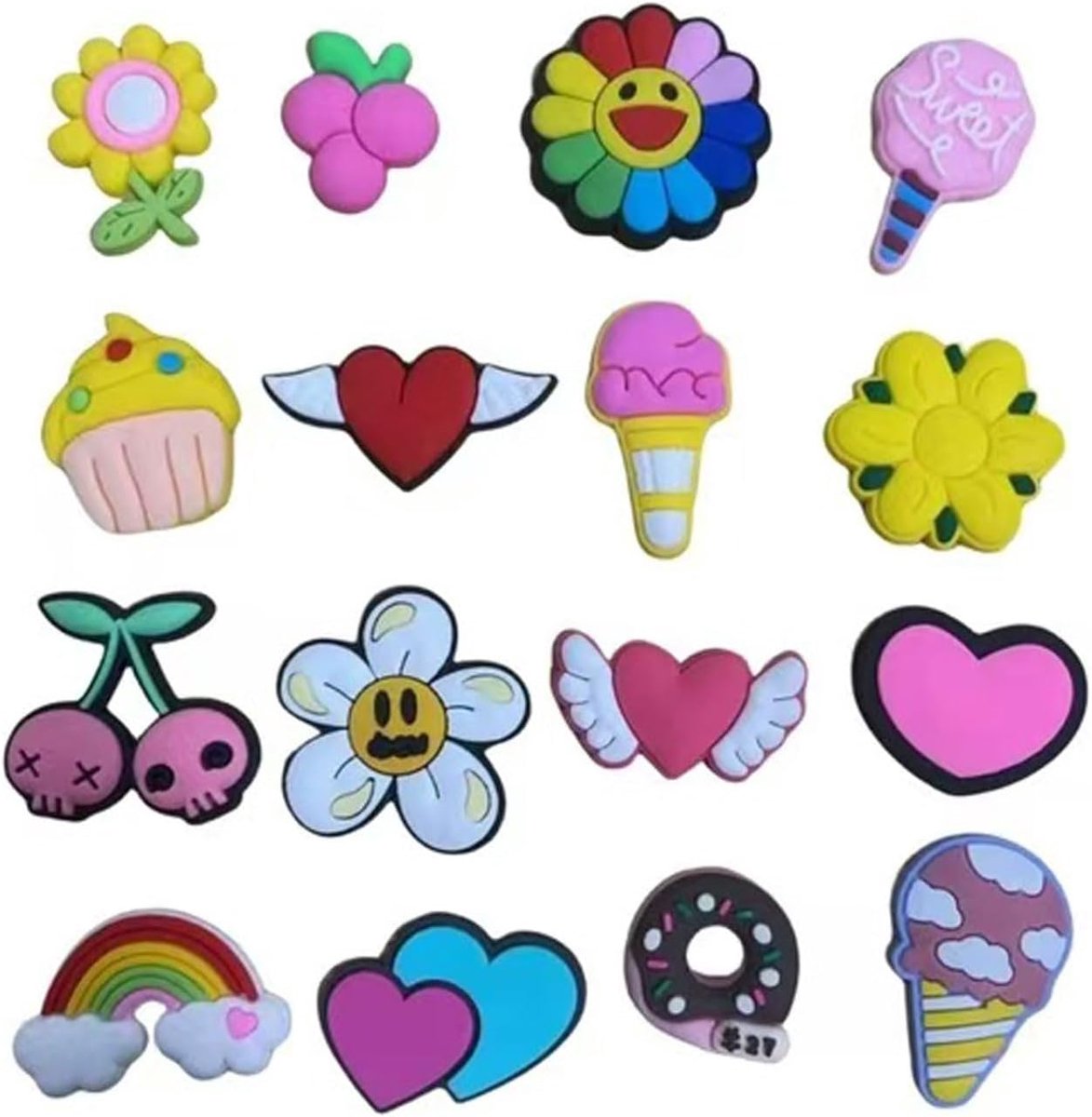 Bedels, 15 stuks krokodillenhangers voor kinderen, bloemenhangers voor klompen, schoenstekers, accessoires voor bedelarmband, schoenen-decoratie voor meisjes, jongens en volwassenen