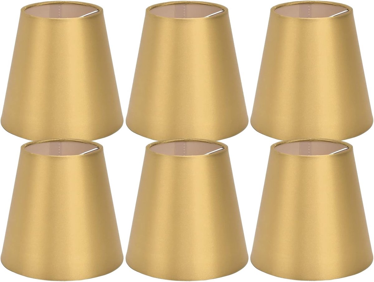 Lampenkappen set van 6, schans schaduw klein rustiek dat clip op de lamp bel lampenkappen rood voor vloer kroonluchter hanglamp vervanging(Goud)