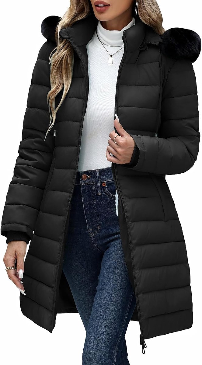 Winterjas voor dames met capuchon en kraag van imitatiebont, warme