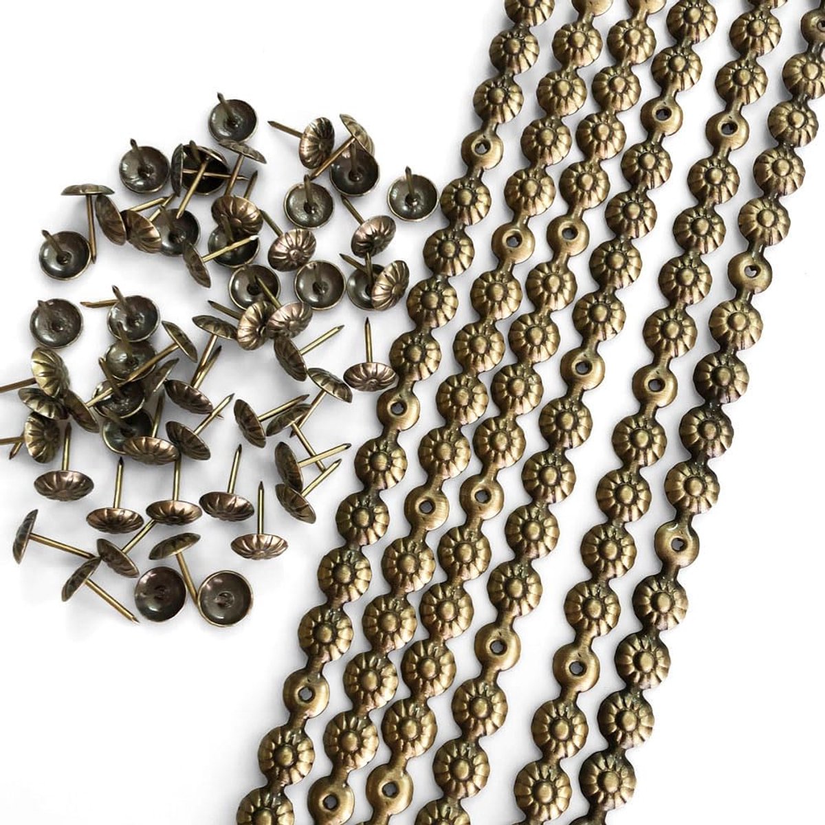 Decorate 10 meter D11 mm Bekleding Tacks Messing Bloem Sofa Nailhead Strips, Meubelbank Sofa Tacks, Lossen Tacks Matched, DIY Meubelaccessoire (G: 11 mm Messing Bloem)