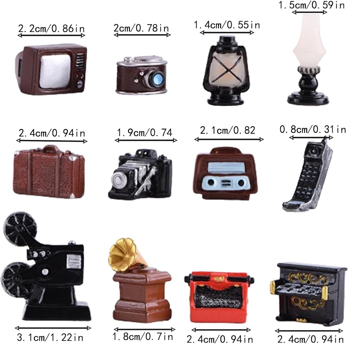 12 Stuks Miniatuur Fonograaf Sculptuur, Grammofoon Antiek Nostalgie Hars, Nostalgie Meubilair Hars, Decor Hars Ambachtelijke Fotografie Prop Hars Ornamenten