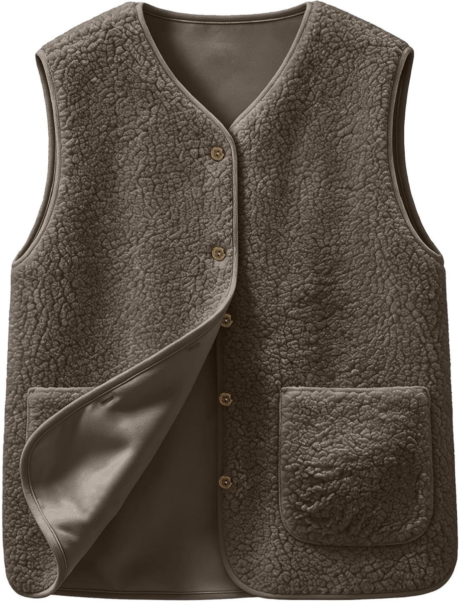 Dames fleece vest winter warm mouwloos sherpa teddy pluche vest effen V-hals dik bontvest casual jas met zakken pluizige outwear