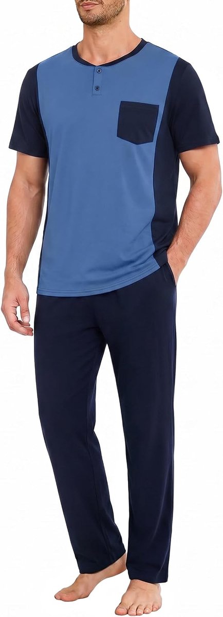 Winterpyjama voor heren, korte mouwen, met lange broek