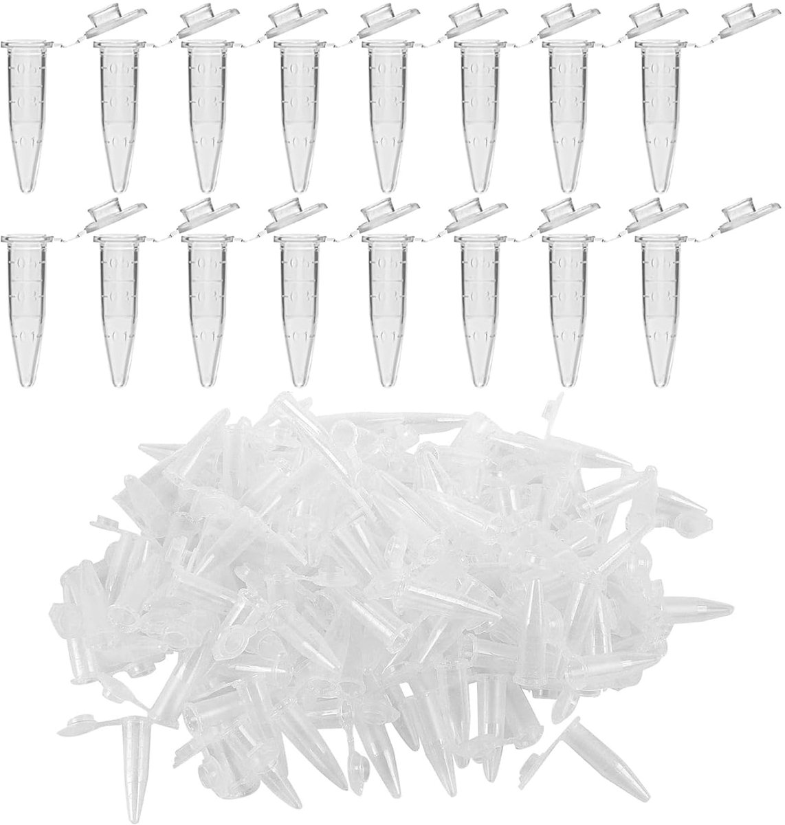Microcentrifugebuizen, kunststof, reactievaten, stofcapsules, monsterbuisjes, transparant PP-materiaal (200, 0,5 ml)