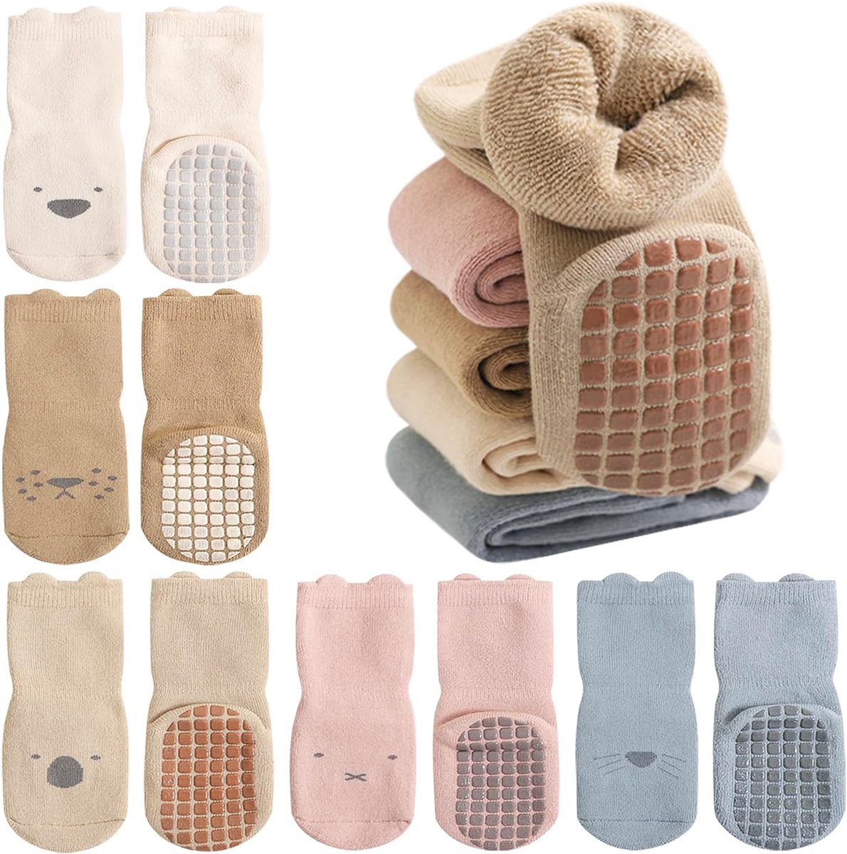 Sokken voor de winter, antislip, badstof, katoen, thermische babysokken, 5 paar