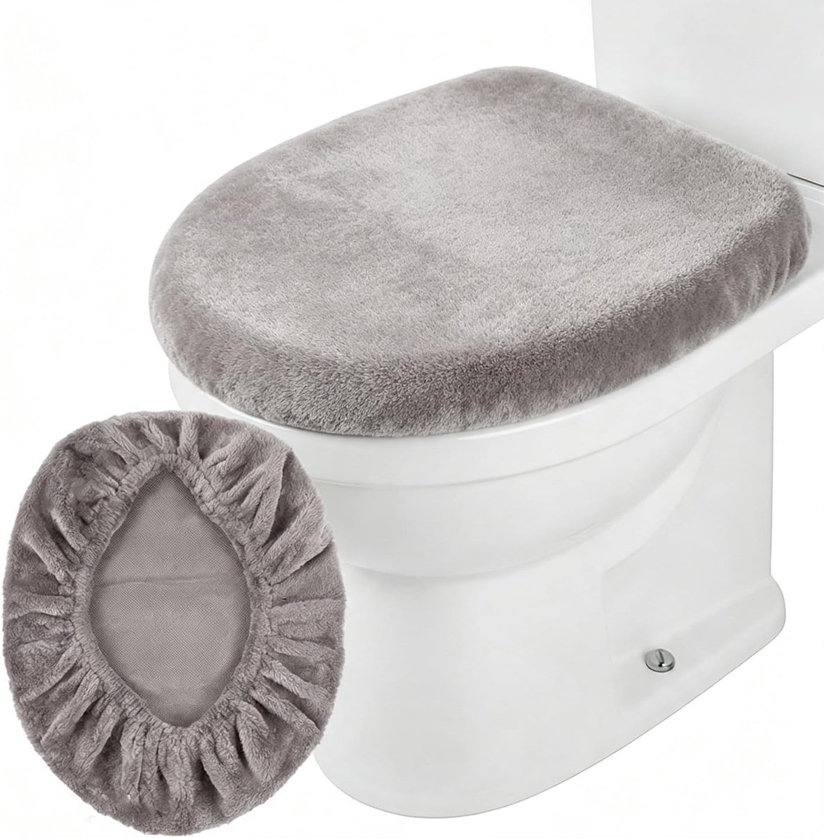 Toilet Seat Cover Grijs, Zachte Polyester Toilet Deksel Cover met