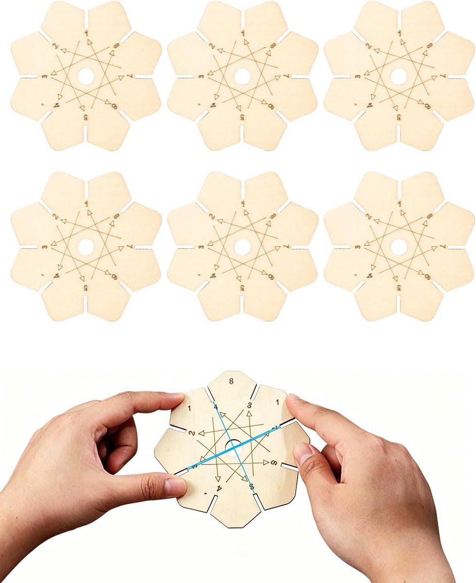 Schijf, set met 6 houten latten, 10 x 3 cm, zonder koorden, ergonomisch ontwerp houdt constante spanning vast en vergemakkelijkt het weven van handgemaakte armbanden