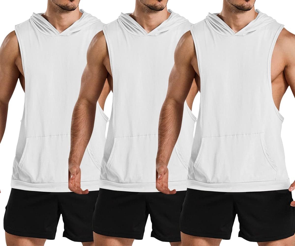 Tanktop voor heren, mouwloos, spiershirt, workout, sport kleding, fitness, hoodie, bodybuilding, spieren, capuchon, tanktops, wit+wit + wit., XXL