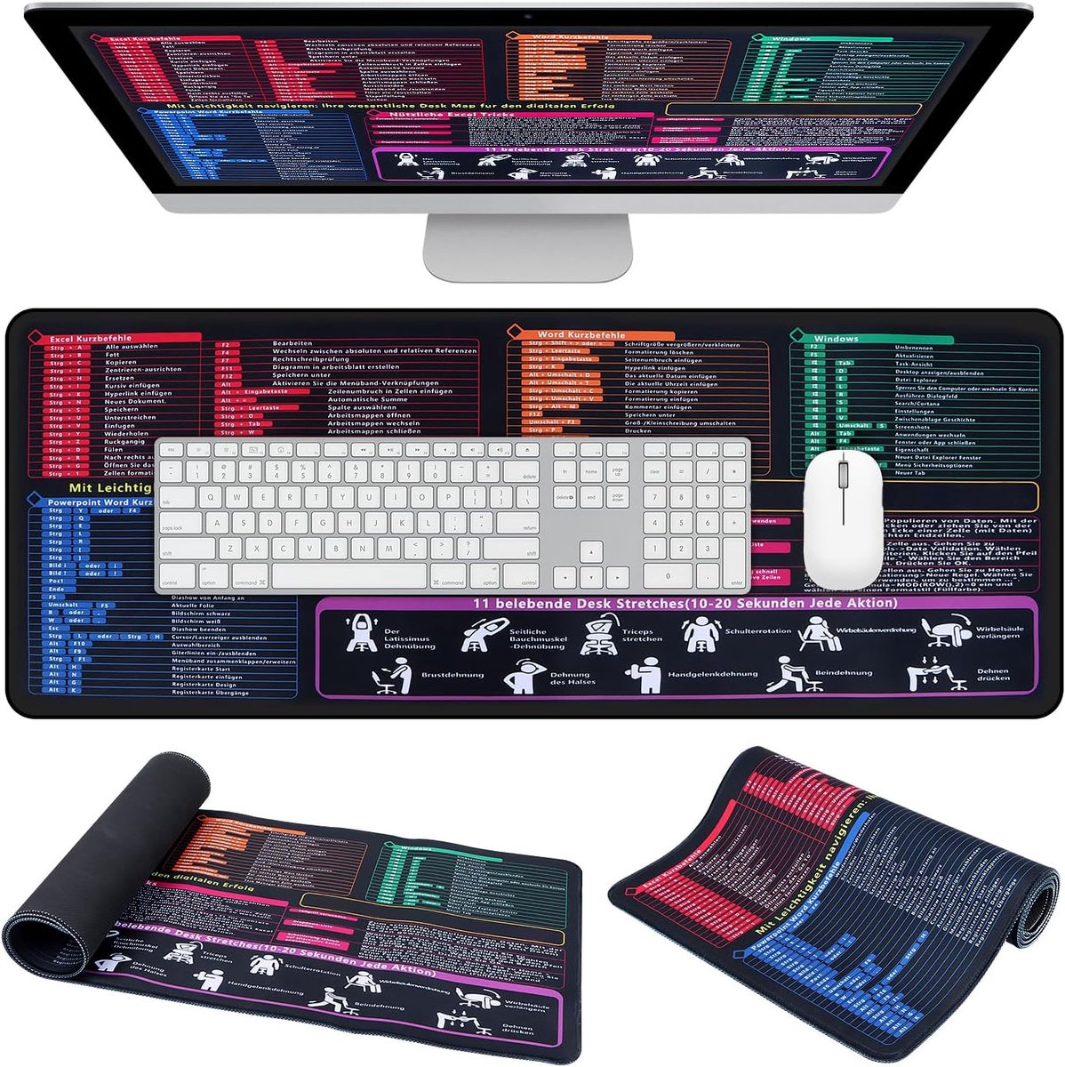 Bureauonderlegger Duits Exel Muismat Duits 60 * 30 cm Tastenmeister Muismat Duits Toetsenbord Muismat met Excel Word Kanten Muismatten voor Computer Laptop en PC