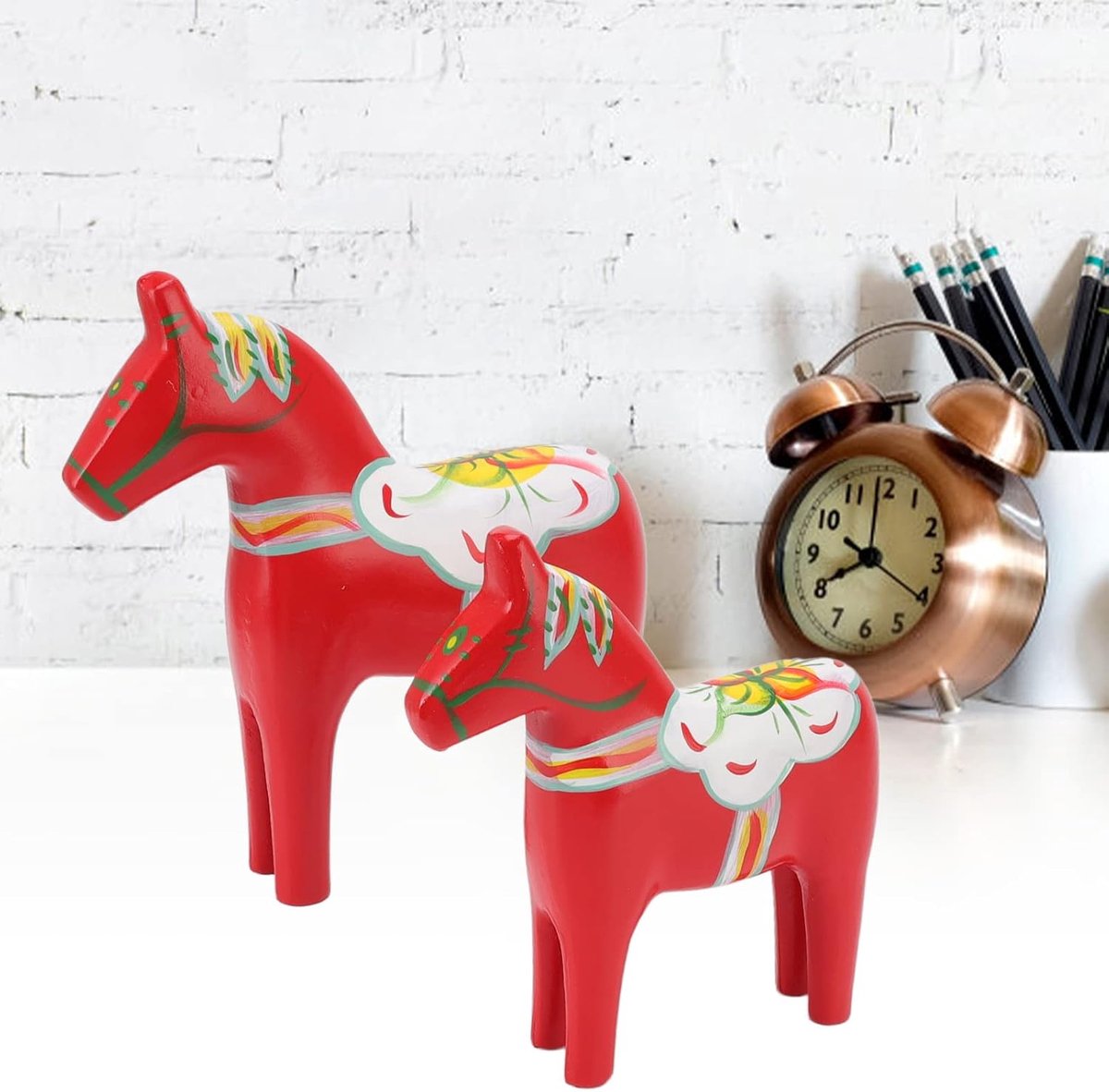 Dalappaardfiguren, paar paard houten figuur decoratie, Zweeds Dalappaard van hout voor plank en tafel Scandinavische stijl accessoire