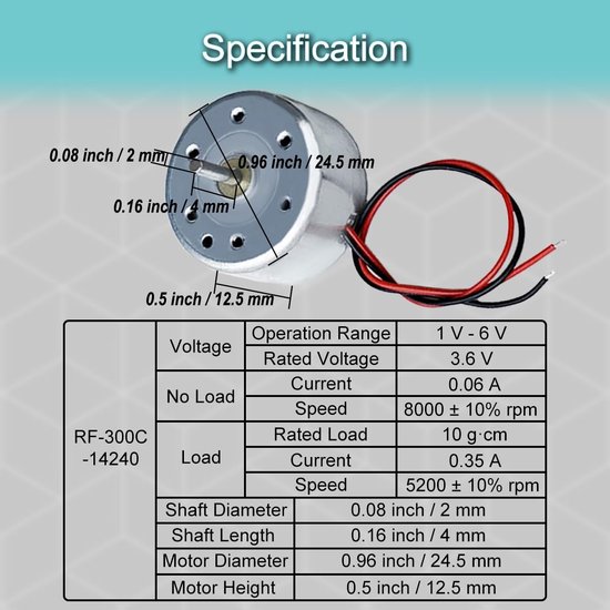 5 stuks RF-300 DC motor 1V-6V 2mm (golfdiameter) 5 mm (golflengte) 5200 omw/min reparatieonderdeel voor speelgoed, auto, mini-ventilator, doe-het-zelf model voor Arduino — afbeelding 2