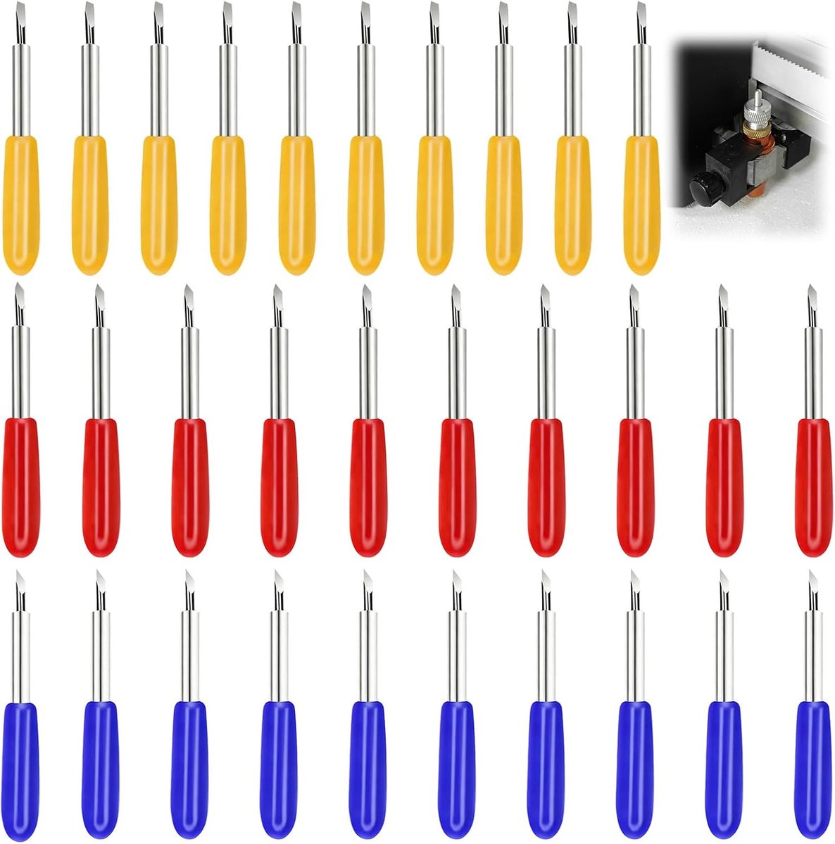 30 stuks fijnsnijmessen, diepsnijbladen voor compatibel met Cricut Explore Air 2/Air 3/Maker 3/Expression, 30°/45°/60° Roland graveermessen, meerkleurig snijplotterbladen