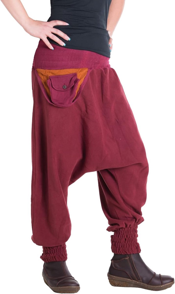 – alternatieve kleding – warme thermo-harembroek van fleece met tas en zachte jersey band
