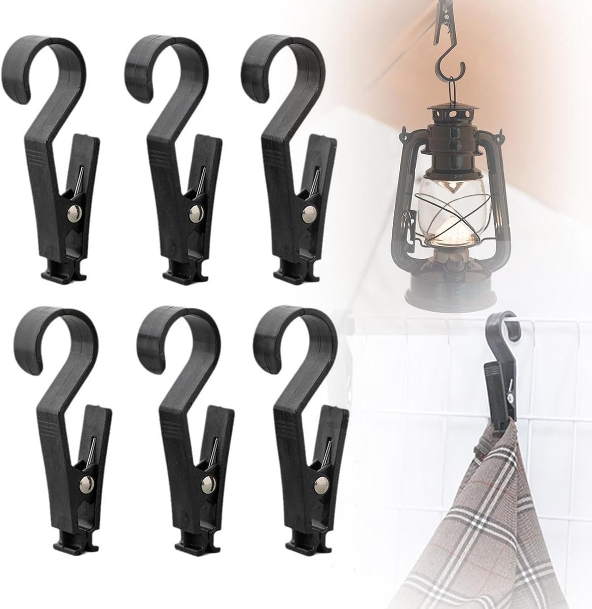 Wasknijpers, kleerhangerhaken, lichthaken, multifunctionele haken, stoffen clip, voor buitenluifels, draagbare clip, voor kleding, badkamer, handdoek