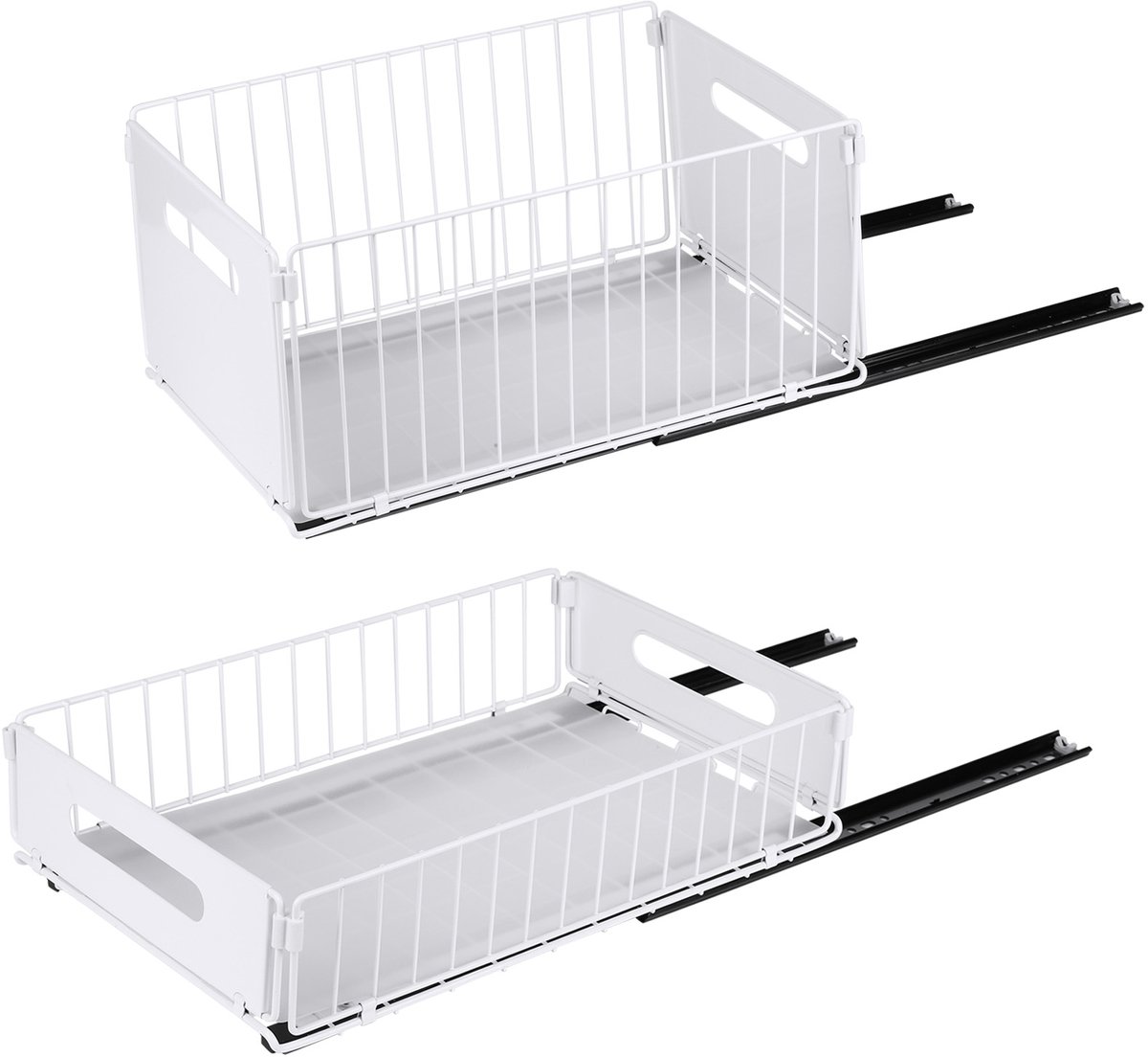 PIPIPOXER- Keukenkast Organizer - Gootsteenkast Organizer - Met rails - Gootsteenrek - Aanrecht Organizer - Opbergrek - Keukrenrek - Uitschuifbaar - Wit