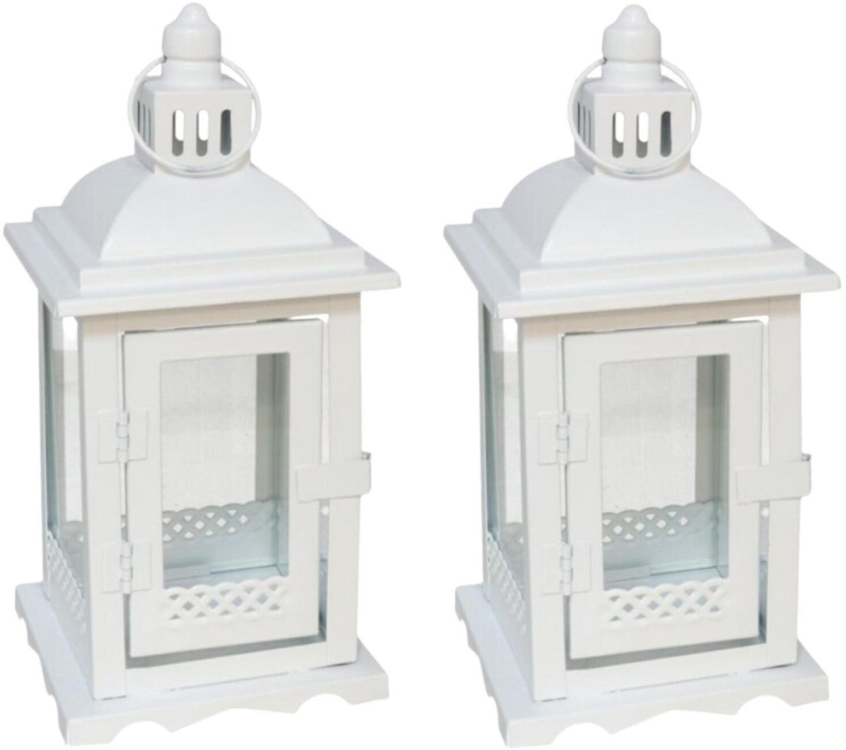 Ibergarden Ambiance Lantaarn / windlicht Portofino - 2x - wit - metaal - sfeerverlichting - 11 x 25 cm - voor binnen en buiten
