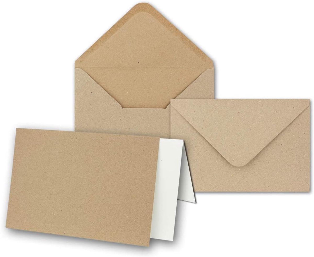 kraftpapier kaarten DIN B6 inclusief enveloppen en inlegbladen - set van 75 - blanco recycling uitnodigingskaarten in bruin - bedrukbare ansichtkaarten