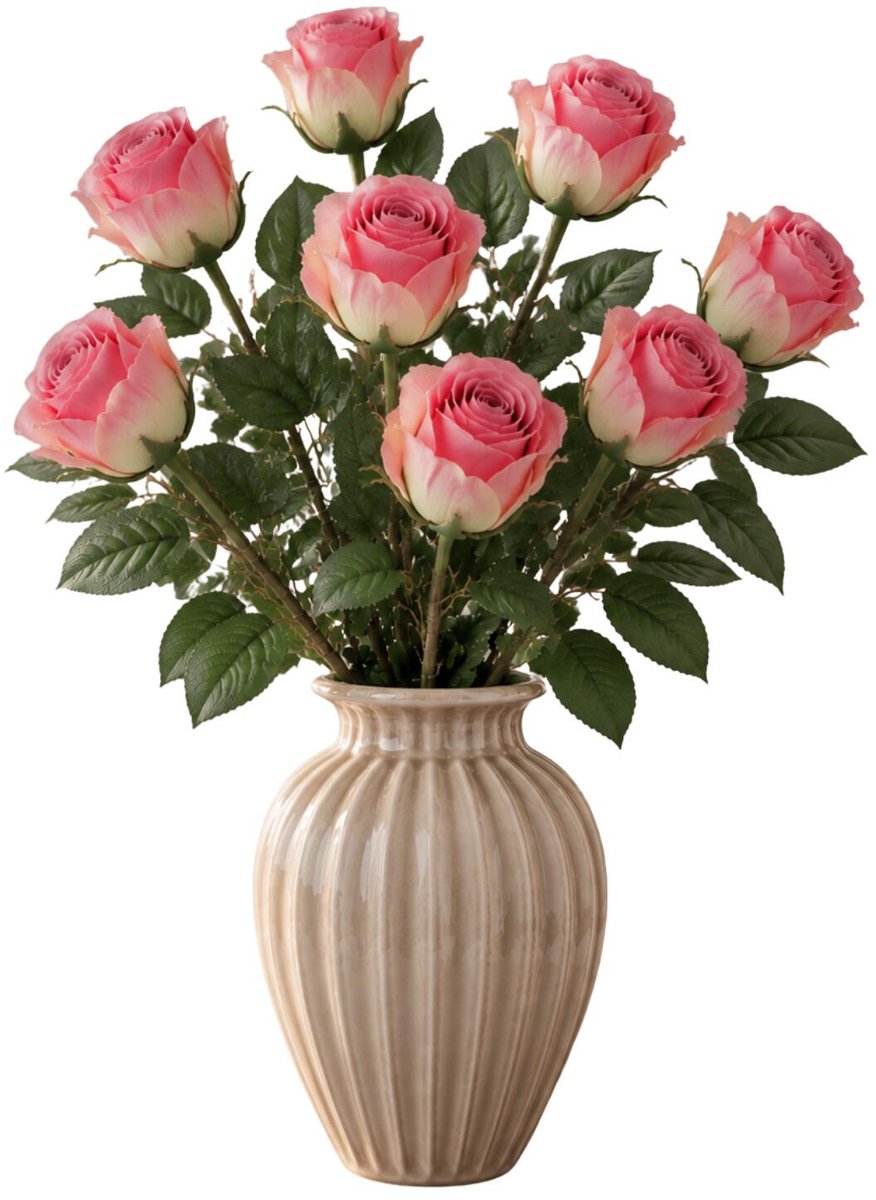 Mica Decorations Kunstbloem - 8x - roos - roze - 69 cm - Kunstbloemen boeketten