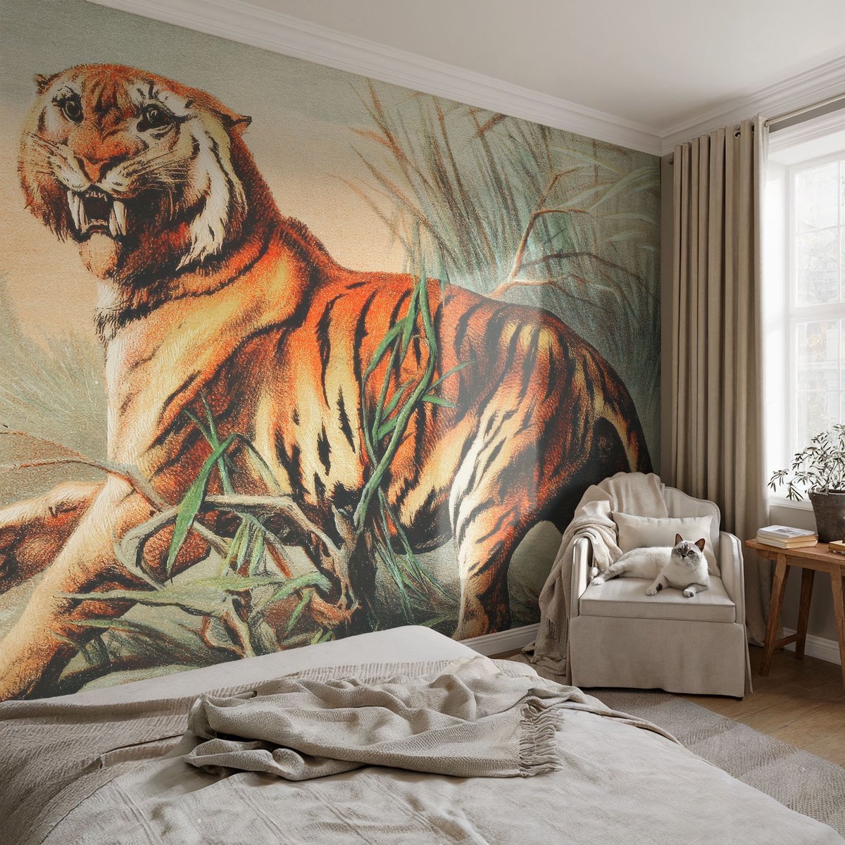 Coloray Vliesbehang - Oranje Snellijm Behang - 104x70 cm - Tijger Natuur Muurschildering - Gang behang Dieren - Fotobehang Vlies - Gang behang