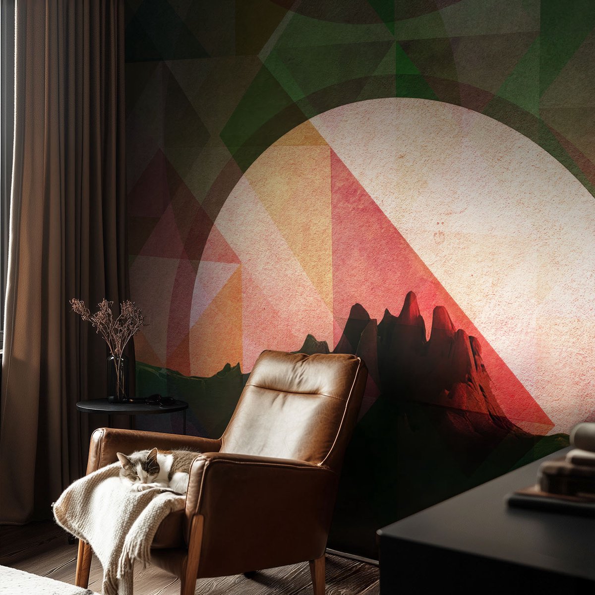 Coloray Vliesbehang - Groente Snellijm Behang - 104x70 cm - Schilderachtige Heuvels Muurschildering - Gang behang Abstractie - Fotobehang Vlies - Slaapkamer behang