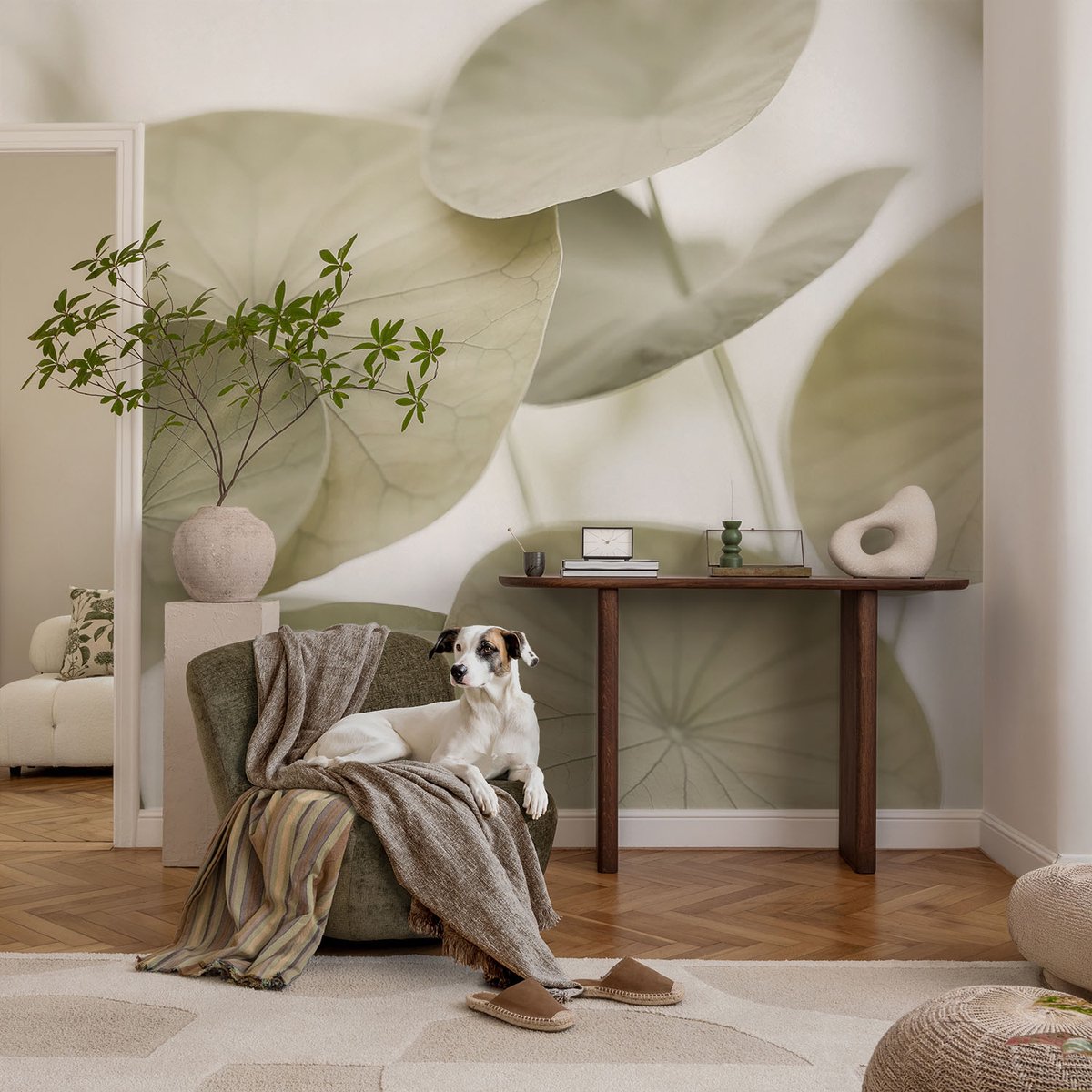 Coloray Vliesbehang - Beige Snellijm Behang - 104x70 cm - Natuurlijke Elegantie Fotobehang Vlies - Woonkamer behang Bloemen En Planten - Muurschildering - Woonkamer behang