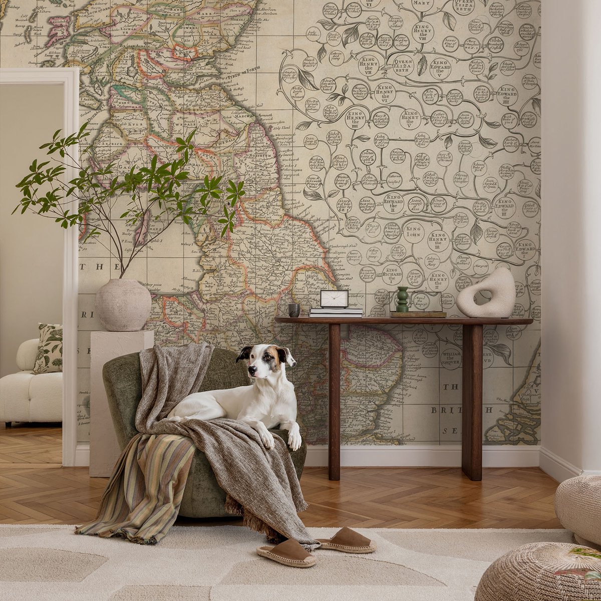 Coloray Vliesbehang - Beige Snellijm Behang - 104x70 cm - Antieke Kaart Fotobehang Vlies - Woonkamer behang Kaarten - Muurschildering - Woonkamer behang