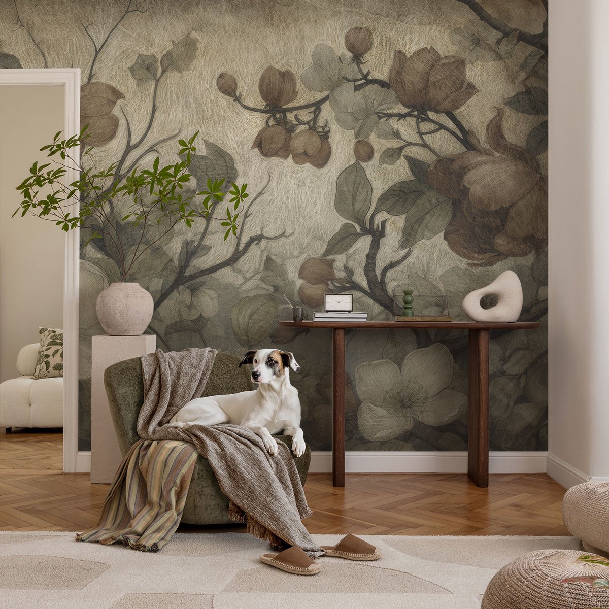 Coloray Vliesbehang - Bruin Snellijm Behang - 104x70 cm - Bloemenpracht Muurschildering - Gang behang Bloemen En Planten - Fotobehang Vlies - Slaapkamer behang