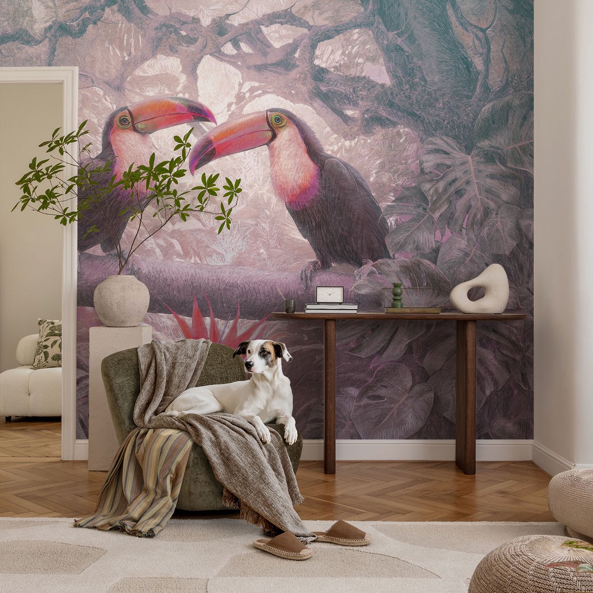Coloray Vliesbehang - Roze Snellijm Behang - 104x70 cm - Exotisch Stel Fotobehang Vlies - Woonkamer behang Dieren - Muurschildering - Woonkamer behang