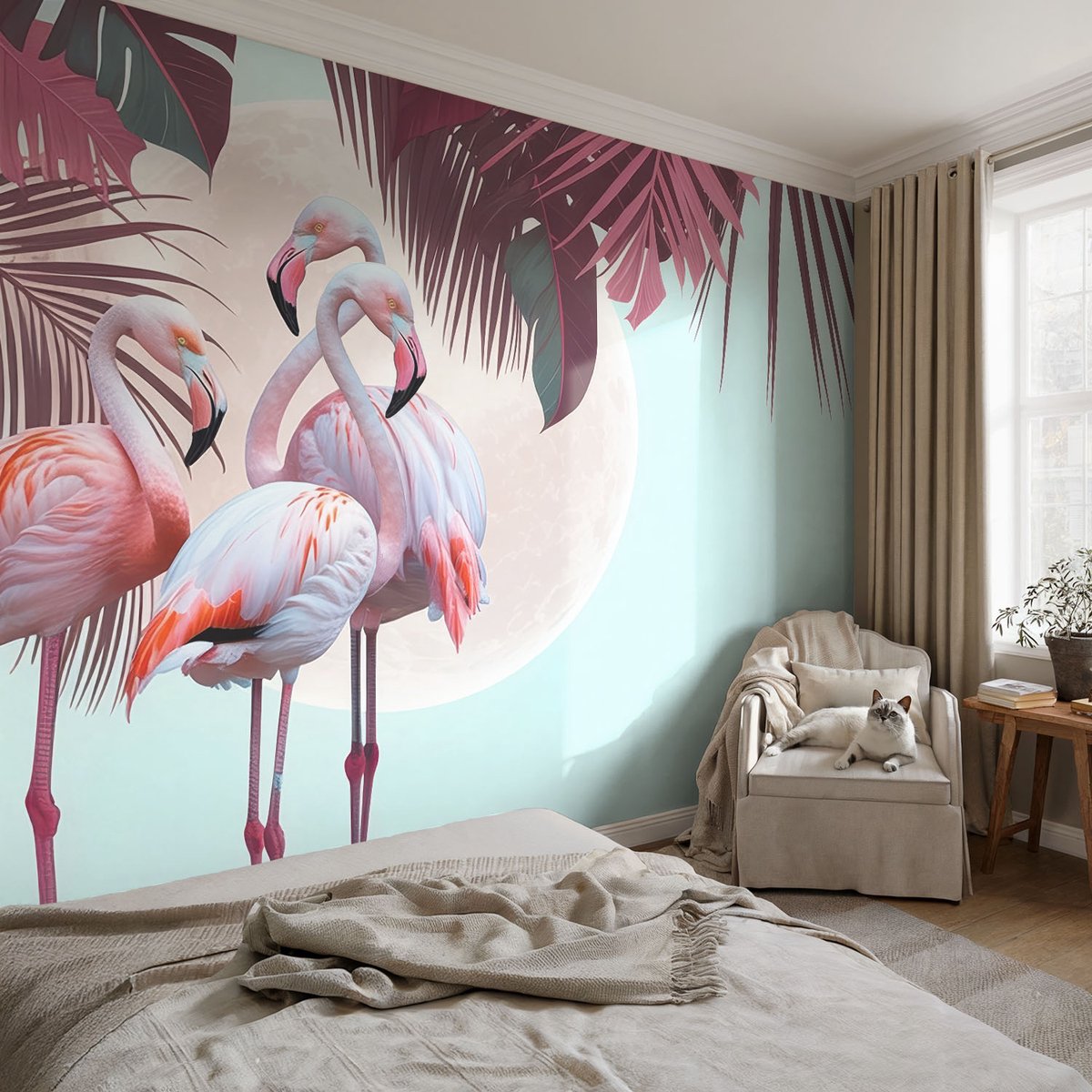 Coloray Vliesbehang - Roze Snellijm Behang - 104x70 cm - Exotische Vogels Fotobehang Vlies - Hal behang Dieren - Muurschildering - Hal behang