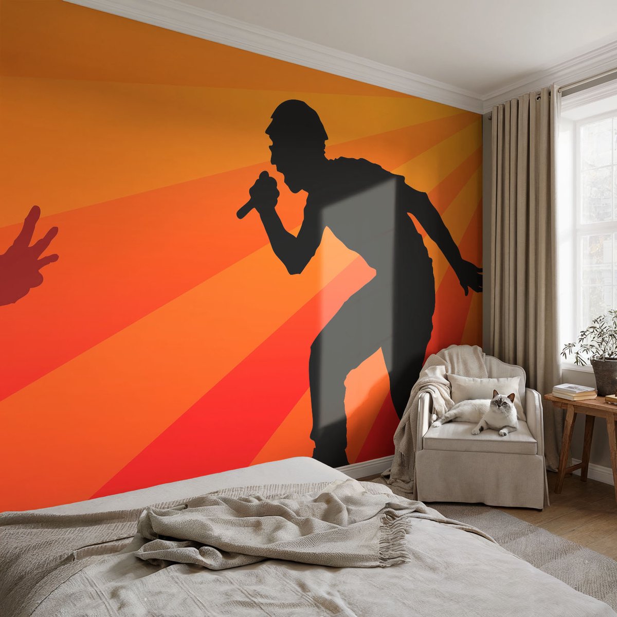 Coloray Vliesbehang - Oranje Snellijm Behang - 104x70 cm - Ritmische Scène Muurschildering - Slaapkamer behang Mensen - Fotobehang Vlies - Slaapkamer behang