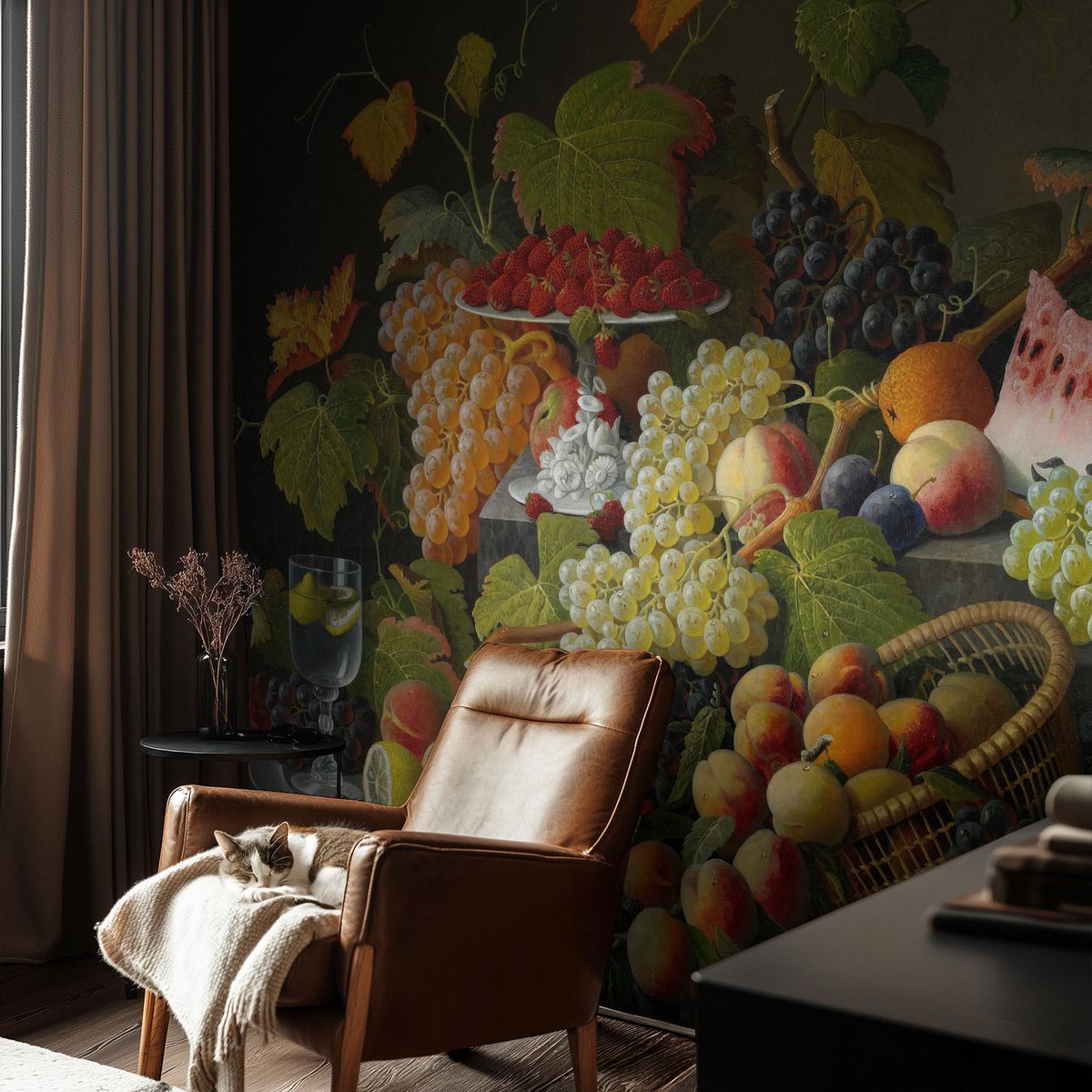 Coloray Vliesbehang - Wit Snellijm Behang - 104x70 cm - Fruitsamenstelling Fotobehang Vlies - Woonkamer behang Voedsel - Muurschildering - Woonkamer behang
