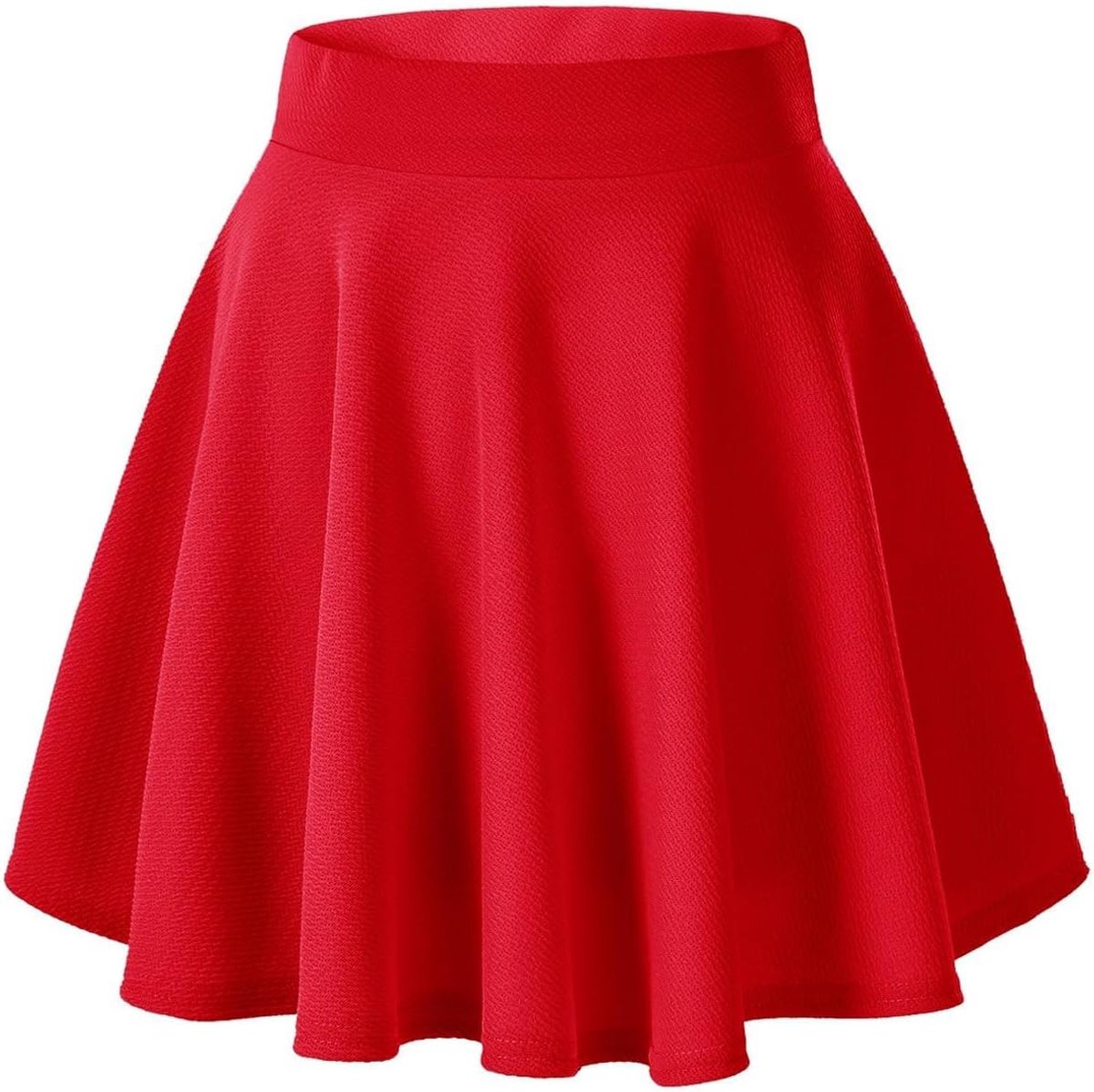 Basic Versatile Stretchy Flared Casual Mini Skater Skirt (Small, Red)