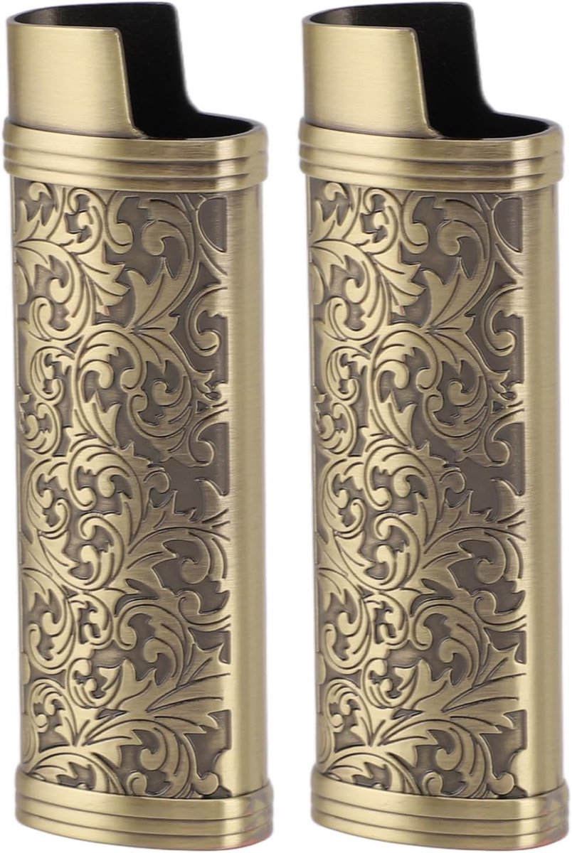 Botanic Design Zinklegering Lichtere Case Cover Sleeve Holder voor BIC Full Size Aansteker J6, Gemakkelijk Te Gebruiken, Veilige Bescherming, Perfecte Cadeaukeuze (Bronzen)