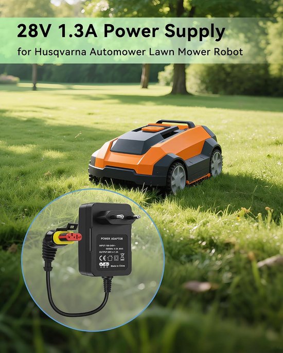 28V 1.3A voedingsadapter lader compatibel met Husqvarna Automower 105, 305, 310, 315, 315X, 405X, 415X, 310 Mark II, 315 Mark II, Gardena R50Li, R70Li, R80Li, Sileno City, Life, Minimo — afbeelding 3